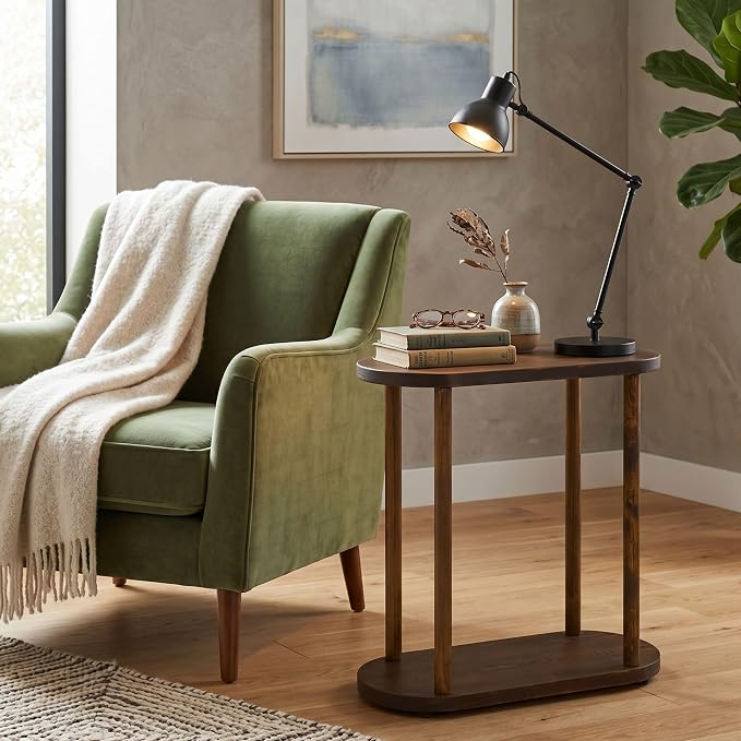Oval Solid Wood Narrow Side Table, Slim Small Pedestal Coffee Table - Image 2