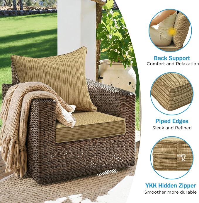 Outdoor Deep Seat & Back Cushion Set, 24 x 24 Inch Water Repellent and Fade - Image 5