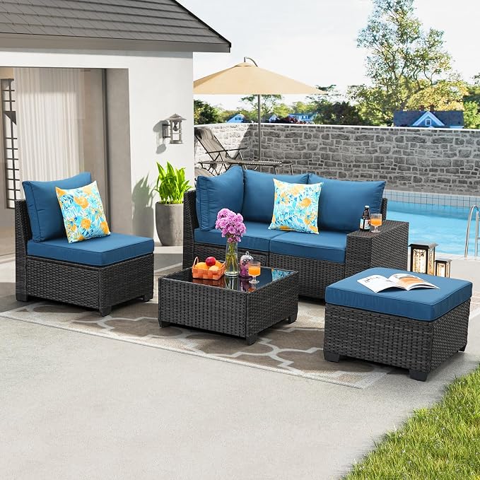 JOYURE 5 Pieces Patio Furniture Set All-Weather Outdoor Wicker Sectional - Image 7