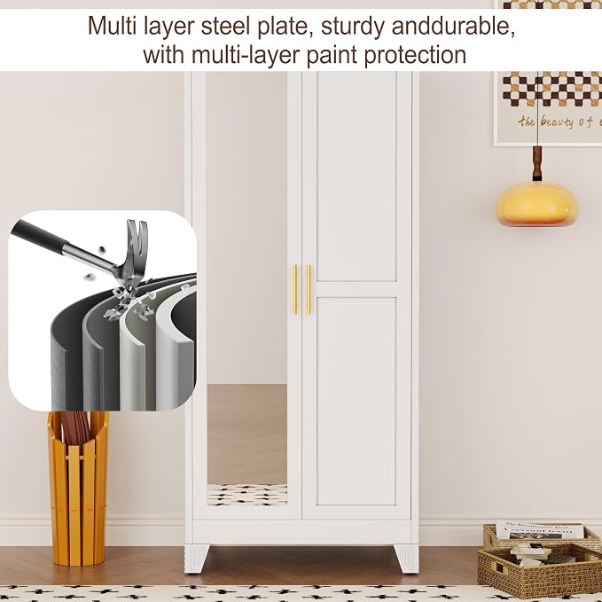 71" Metal Armoire Wardrobe Closet, Steel Clothing Storage Cabinet - Image 4