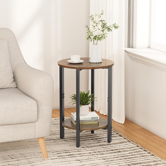 Vagusicc Side Table, Small Round End Table, 2 Tier Small Couch Side Tables - Image 2