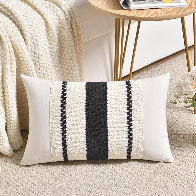 Fancy Homi Set of 1 Boho Black Long Lumbar Decorative Throw Pillow Cover 12x24 by Fancy+Homi