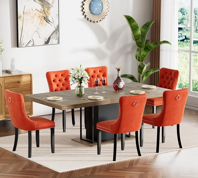 Henf 63"-79" Dining Table Set for 6, 7 Pieces Extendable Dining Table and 6 by Henf