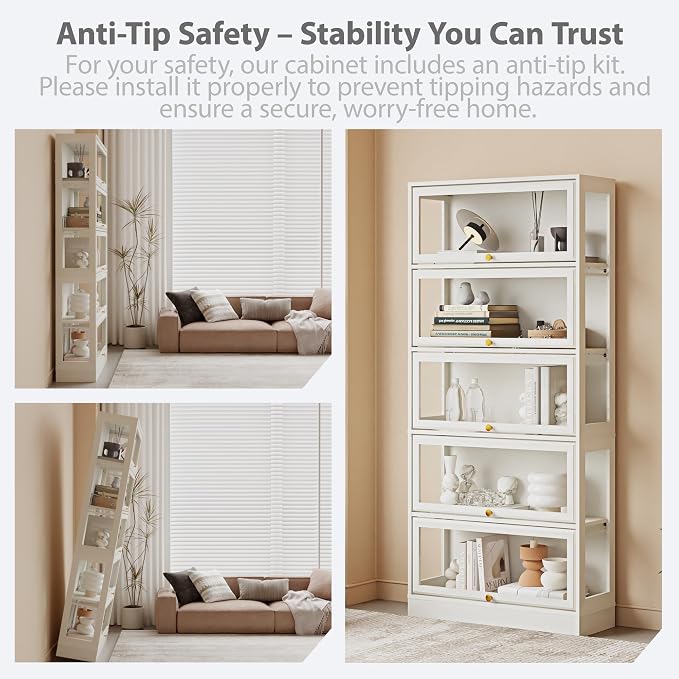 Display Cabinet with Acrylic Glass Doors, 5-Tiers Curio Cabinet with LED - Image 7