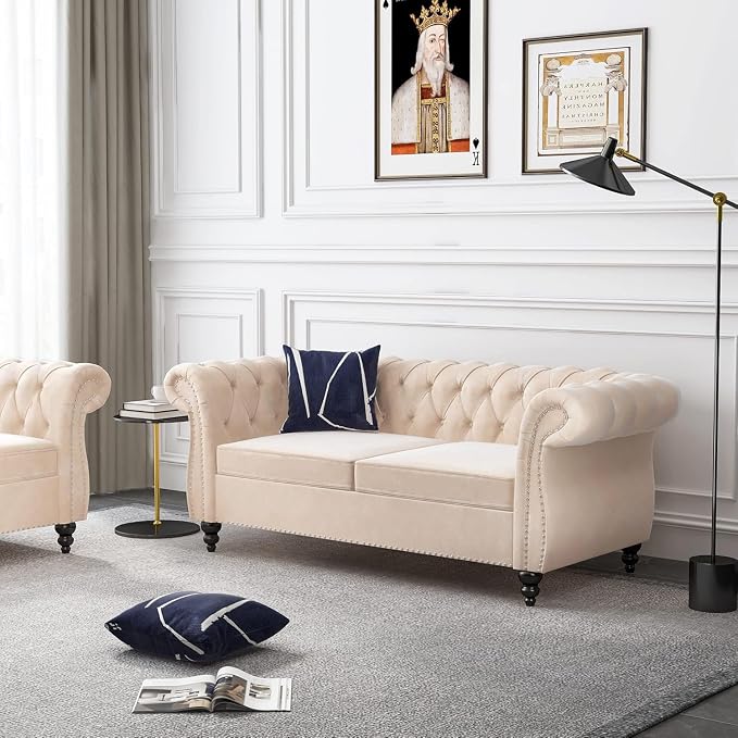 Chesterfield Loveseat Sofa, Modern Velvet Small Sofa Couch 2 Seater - Image 3