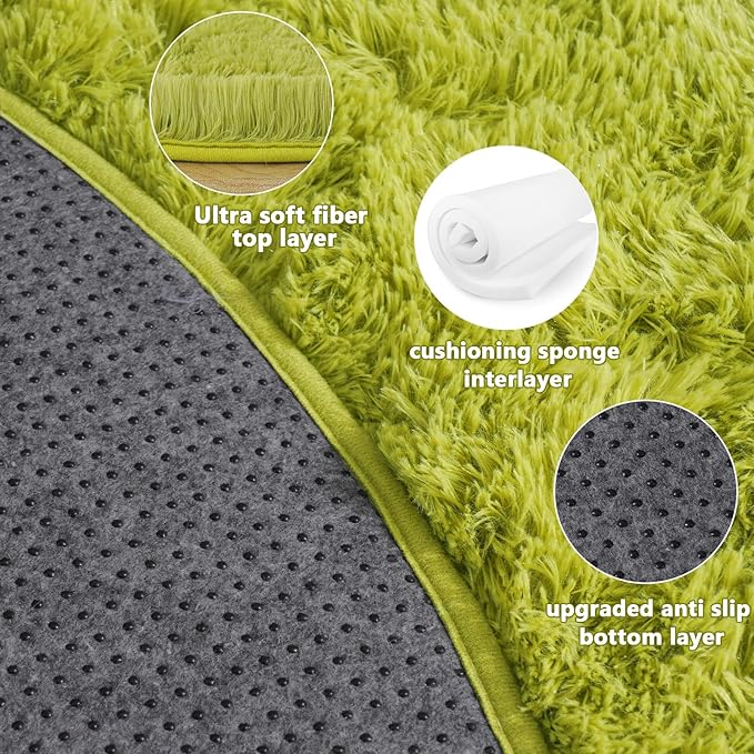 6‘x6’ Grass Green Round Rug for Bedroom, Ultra Soft Fluffy Circle Rug for Kids - Image 5