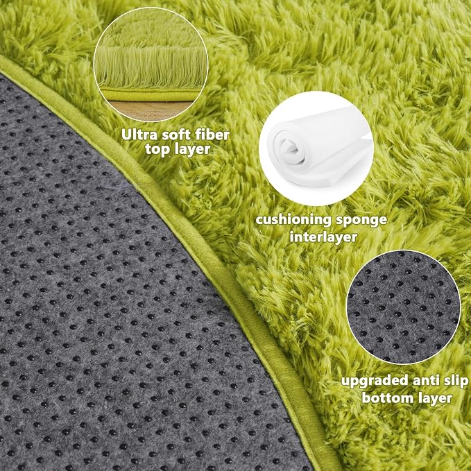 5'x5' Grass Green Round Rug for Bedroom, Ultra Soft Fluffy Circle Rug for Kids - Image 5