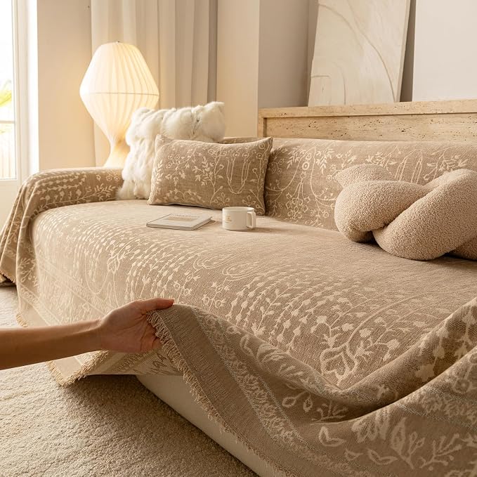 VClife Vintage Floral Bohemain Couch Cover, Soft Breathable Chenille Sofa Cover - Image 4