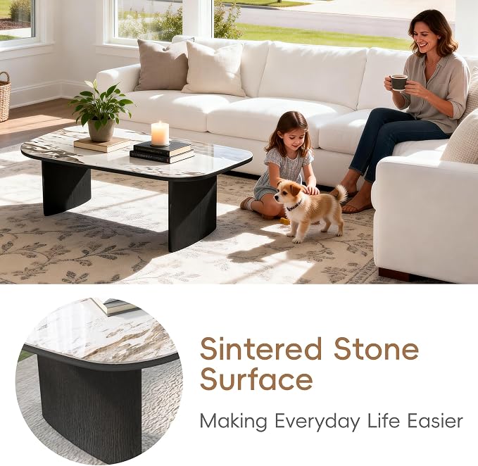 Luxury Marble Coffee Table, Premium Sintered Stone Top, Natural Wood Look Base - Image 5