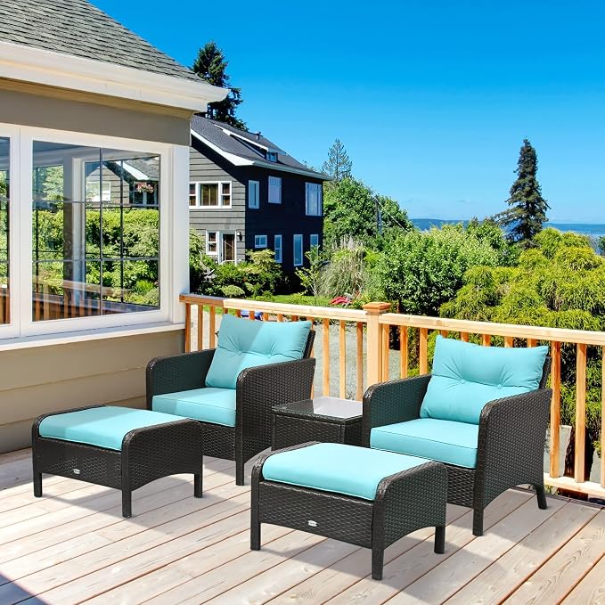 Outsunny 5 Pieces Rattan Wicker Lounge Chair Outdoor Patio Conversation Set - Image 2
