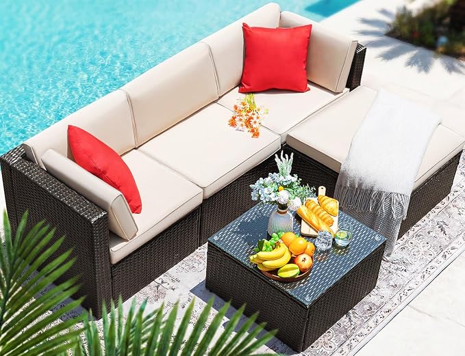 Devoko 5 Pieces Patio Furniture Sets All Weather Outdoor Sectional Patio Sofa - Image 5