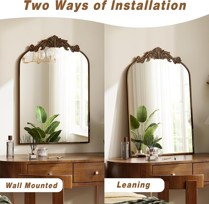 VooBang Vintage Arched Bathroom Mirror, 26x38 Inch Retro Wall Mounted Vanity - Image 2