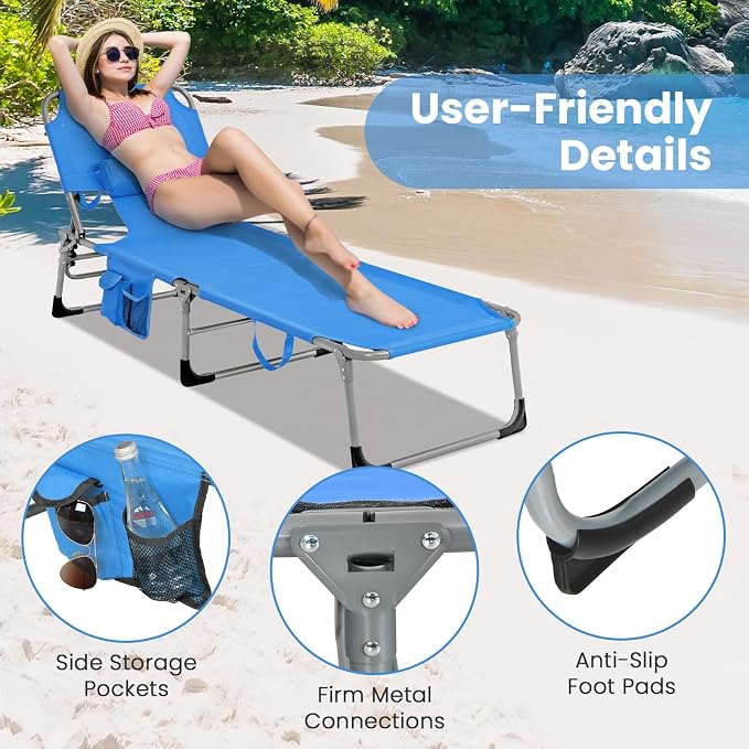 Goplus Tanning Chair, Folding Adjustable Patio Lounge Chair - Image 5