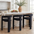HNY 26 Inch Modern Tall Barrel Bar Stools Set of 3, Velvet Upholstered Barstools by HNY