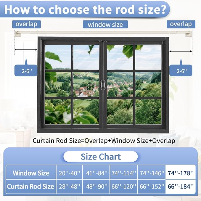 Beige White Curtain Rods for Windows 66-184 Inch Heavy Duty Wrap Around - Image 9