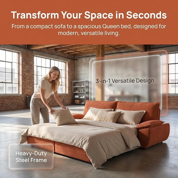 73.2" Sofa Bed Queen, 3-in-1 Pull Out Sofa Bed - Image 7