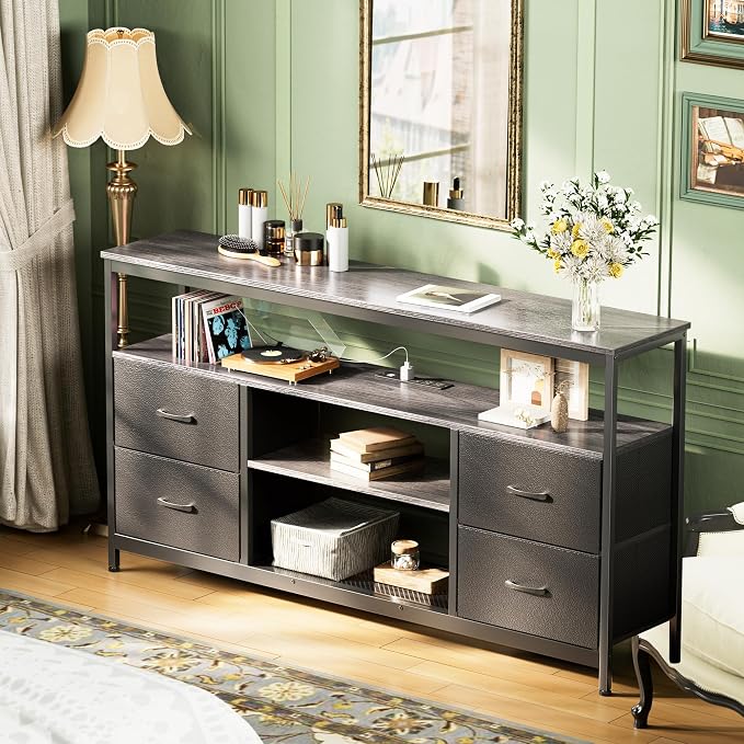 Huuger TV Stand Dresser with Power Outlets and LED Lights, 4 Drawers - Image 4