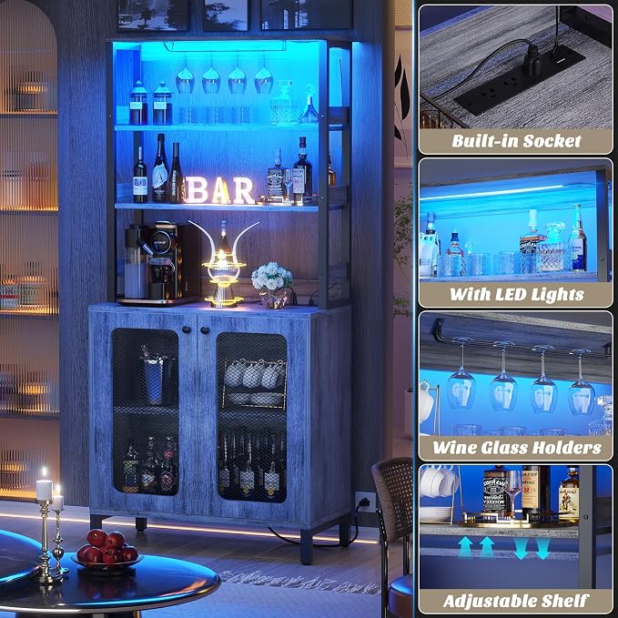 Aheaplus Bar Cabinet with Power Outlets, Coffee Bar Station - Image 5