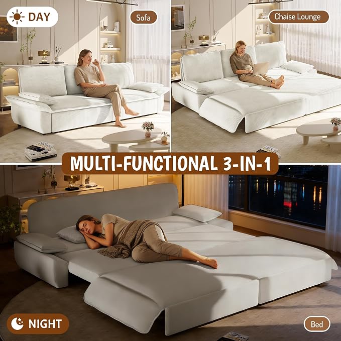 KEIKI 94.5" King-Size 3-in-1 Convertible Sleeper Sofa, Oversized Pull-Out Couch - Image 4