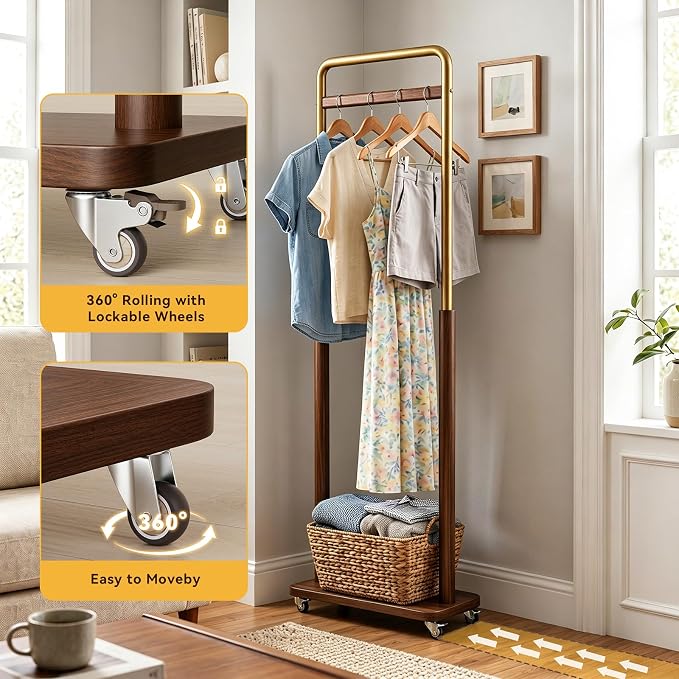 Taitiy Clothes Rack Solid Wood Coat Rack, Metal and Solid Wood Combination - Image 3