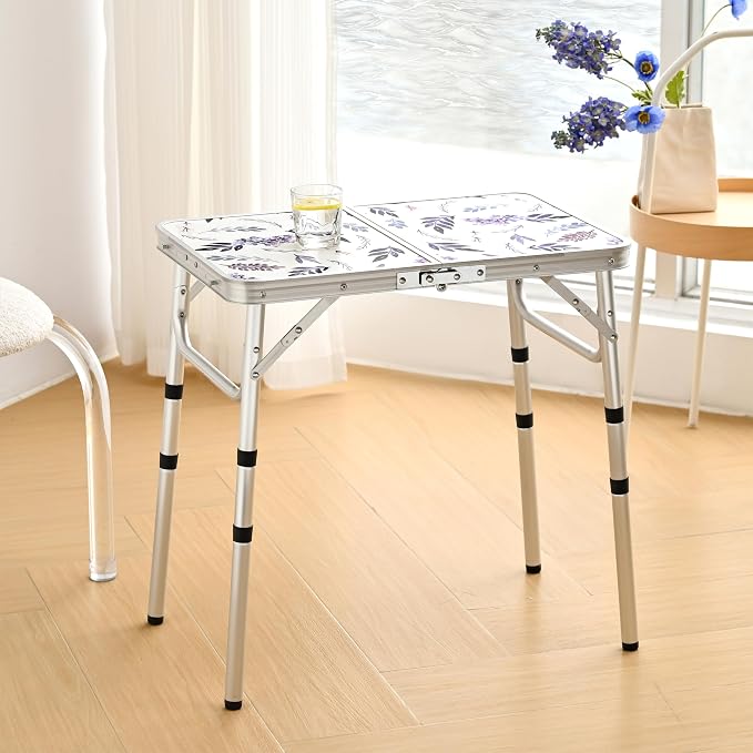 Yriuat Folding Camping Table 2ft Portable Picnic Table Adjustable Height Small - Image 2