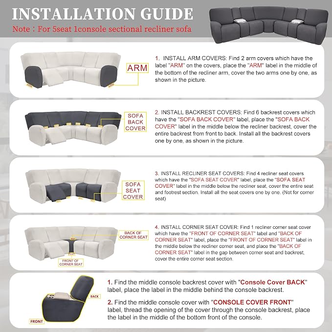 100% Waterproof Sectional Recliner Couch Covers - Image 7