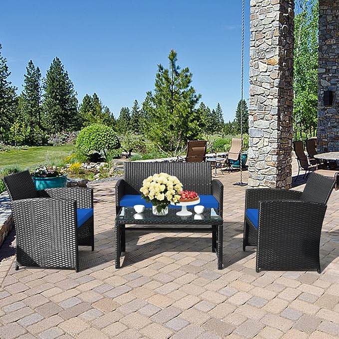 Tangkula 8 Pieces Patio Wicker Conversation Furniture Set, Patiojoy Sofa & - Image 4