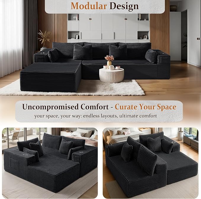 108" Oversized Cloud Sectional Couch, Comfort U Shaped Sofa - Image 6