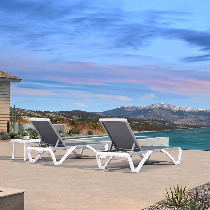 PURPLE LEAF Patio Chaise Lounge Chair Set of 3 Outside Aluminum Plastic - Image 3