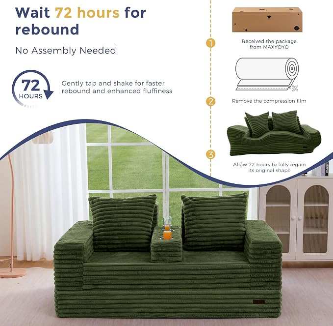 MAXYOYO Loveseat Sofa Bed, Striped Faux Fur Foldable Floor Sofa Couch in A Box - Image 9