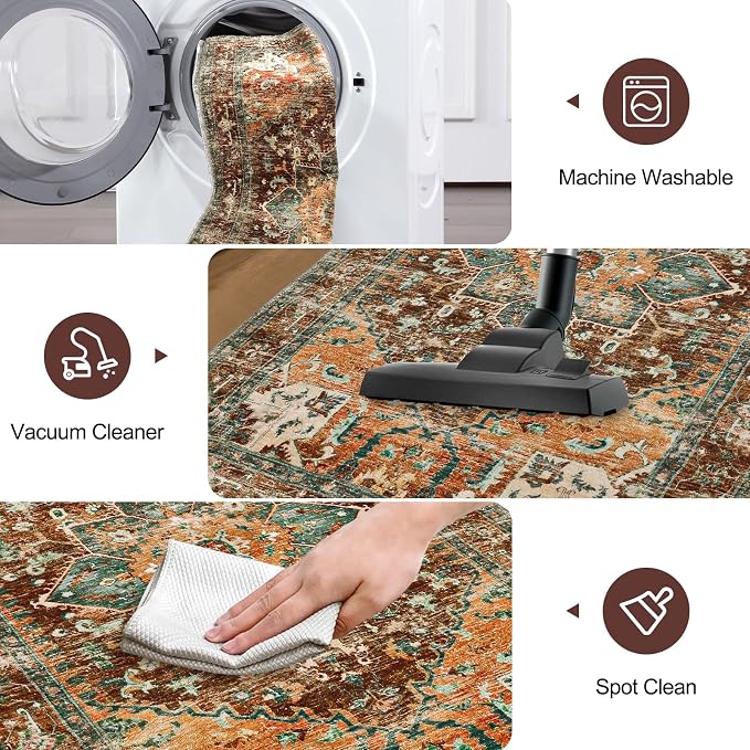 Yamaziot Washable Runner Rug, 3x6 Non-Slip Boho Vintage Hallway Rug - Image 5