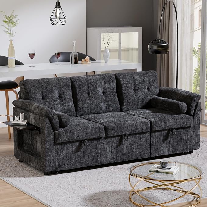 Convertible Sleeper Sofa Bed, 63 Inch Chenille Pull Out Couch - Image 10