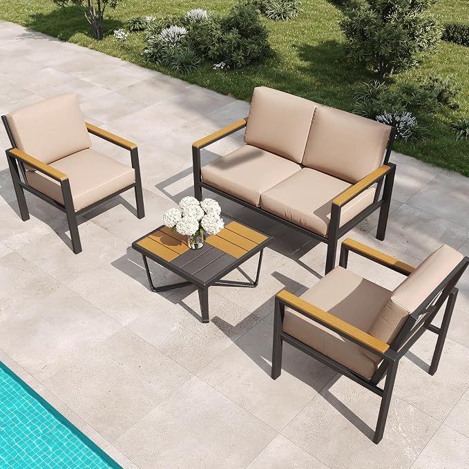 4-Piece Outdoor Patio Furniture Set, Metal Conversation Sofa Set by MASIONBACKYARDS