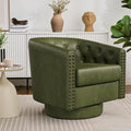 Swivel Barrel Accent Chair, Round Nailhead Faux Leather Living Room Arm Chairs by ErdoruLiving
