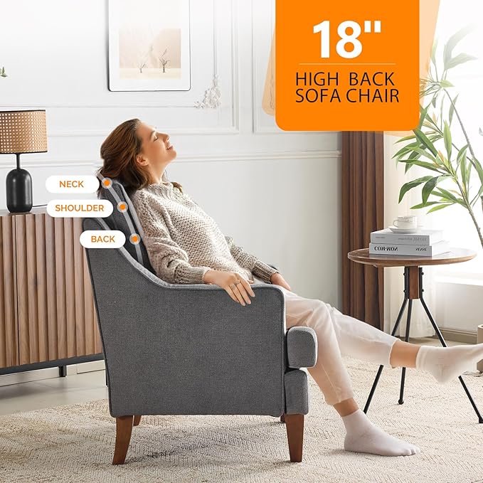 VINGLI Grey Accent Chairs Set of 2, Mid Century Modern Chairs, Upholstered - Image 6