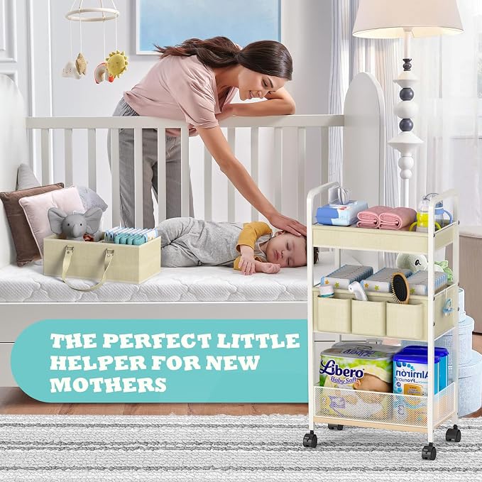 2In1 Baby Diaper Caddy & 3-Tier Rolling Cart, Diaper Caddy Organizer Carts - Image 4