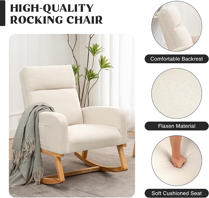 HCHAIRH Rocking Chair Nursery, Upholstered Nursing Rocker Chairs - Image 4