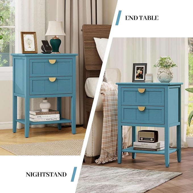 22" Blue Accent Side Cabinets, Modern Wood Sideboard - Image 4