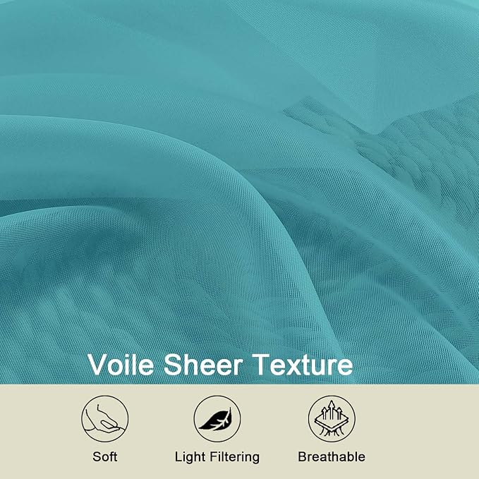 Kitchen Curtains 24 Inch Length Tier 2 Pieces, Turquoise Sheer Curtain Solid - Image 3