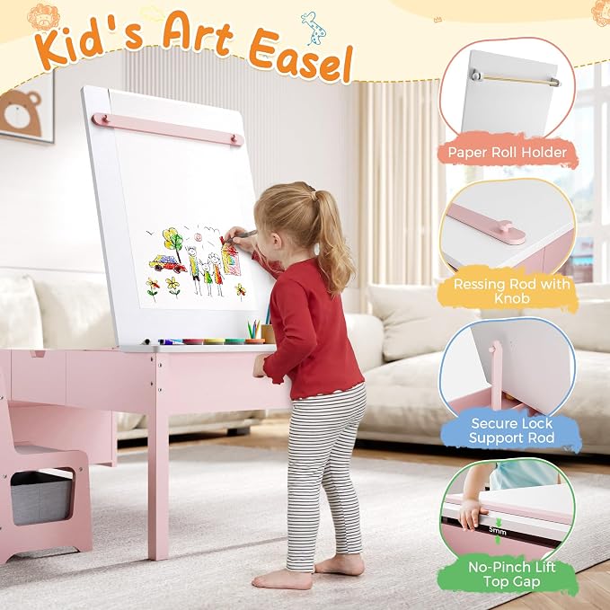 5-in-1 Kids Art Table and Chairs, Wood Toddler Table and Chair Set - Image 4