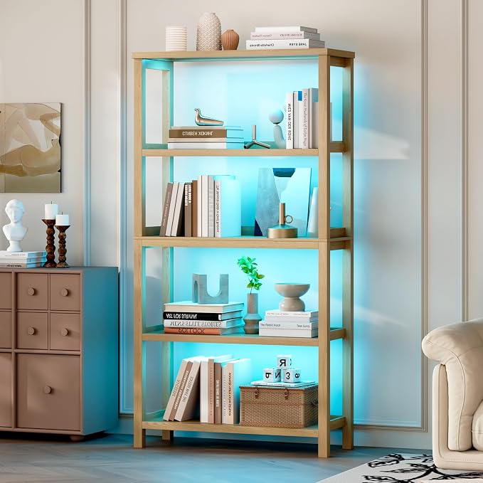 Vlsrka Wooden Bookshelf with Lights, 5 Tier Bookshelf with Storage, Tall by VlsrkaFurniture