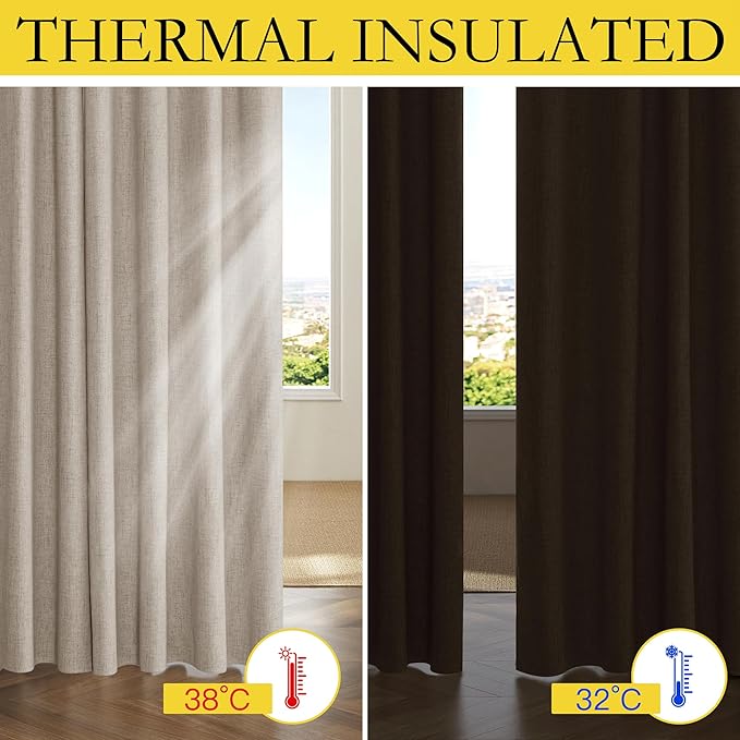 NICETOWN 100% Blackout Oatmeal Linen Curtains 95 inches Length - Image 4