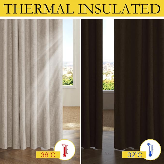 NICETOWN Oatmeal 100% Blackout Short Curtains 63 inches Lenghth Burg - Image 5