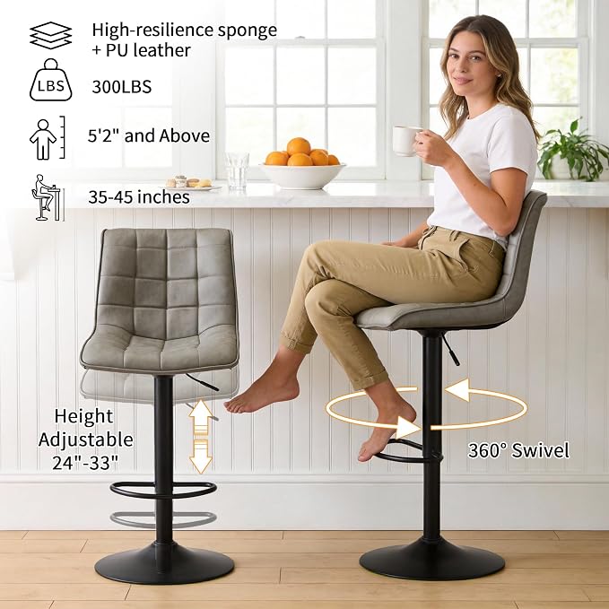 FIRAVOE Swivel Bar Stools Set of 4, Modern Adjustable Bar Stools - Image 3