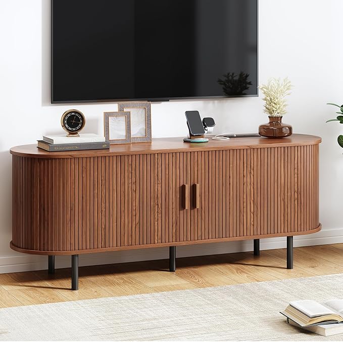 55" TV Stand with Power Outlet, Mid-Century Modern Television Stand, Fluted by ComfyCorner