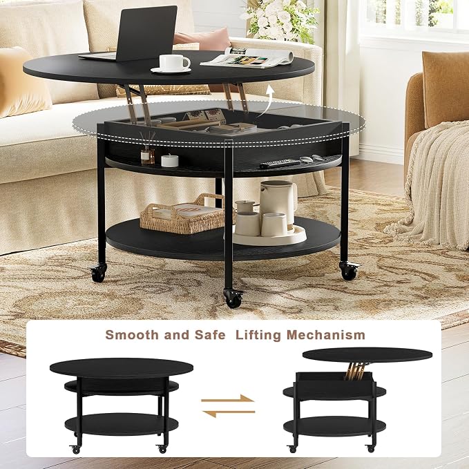 FABATO Round Lift Top Coffee Table - Image 4