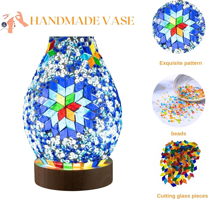 Turkish Moroccan Table Lamp Mosaic Vase Lamp Handmade Glass Vase - Image 3