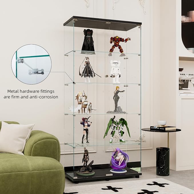 FLYMUHJIA Curio Cabinets with Tempered Glass High Cabinet with Shelves Glass - Image 7