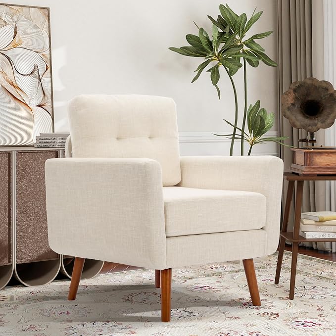 Tbfit Linen Fabric Single Sofa, Accent Chair, Mid Century Modern Armchair by TBfit