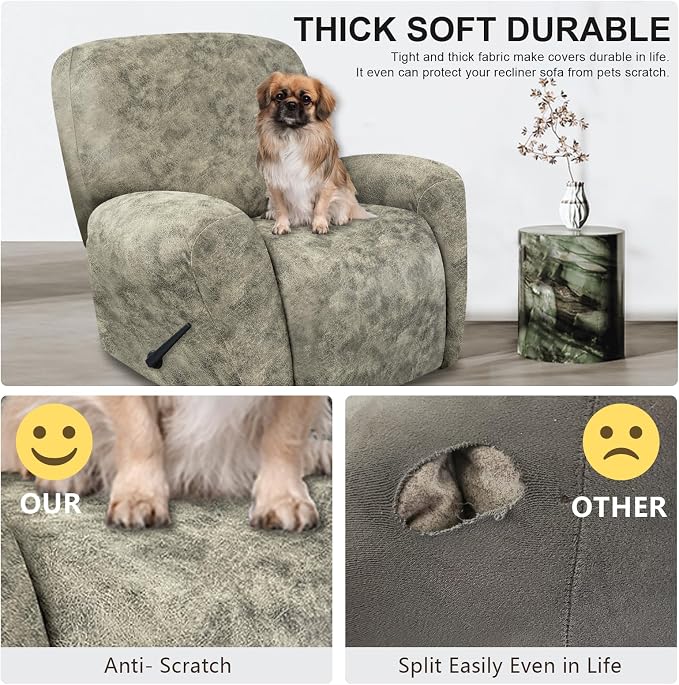 ANARACHON Recliner Chair Covers Leather Look, 4 Pieces Recliner Covers Non Slip - Image 6